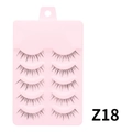 Detail of 5 pairs of natural black false eyelashes model Z18 in a pink packaging box - Z18 Fishing Line Stem - 5 Pairs