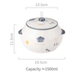 White ceramic lard container with 1500ml capacity and blue trim for kitchen storage - Modern Double Handle Large 1500ml (With Spoon)
