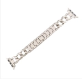 Detail view of the metal chain link Apple Watch strap with square links on white background - Starlight
