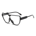 Oversized black shield sunglasses with clear lenses in a modern D-frame design - Black Frame Clear Lens