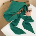 Detail of green knitted hood scarf styled on a coat with a fashion magazine - Green