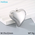 Colgante de corazón hueco pulido en acero inoxidable plateado, 35x32mm y peso 9g - Color Acero Grande (KLJ9193-Z) / 35x32mm