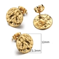 12mm golden stainless steel round hammered stud earrings with geometric pattern - 12mm Textured Round / Gold