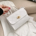 Elegant white quilted small square handbag with gold twist lock and top handle - White
