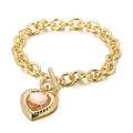18K vergoldetes Edelstahl Herzarmband mit pfirsichfarbenem Kristall und T-Verschluss - Gold Pfirsich Herz Stil (KB162178-Z)