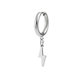 Detail shot of silver stainless steel hoop earring with a sleek lightning bolt pendant - Lightning