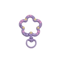 Purple flower-shaped spring ring keychain with pink and yellow dots pattern - Hand-painted Dark Purple
