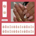 Uñas postizas almendradas estilo francés con flores 3D de perlas y diseño degradado rosa - Z1213 Estilo Francés Flor de Hielo (Pegamento Incluido)