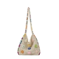 Handmade crochet beach tote bag with colorful 3D flowers and wide shoulder straps - Crochet Shoulder Bag / Off White