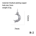 18K rhodium-plated copper crescent moon pendant charm with micro-pave crystals - Silver Moon Star (B-2)