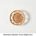 Handmade woven rattan wall decor, 13.5cm natural round wicker tray with star pattern - Round Star Rattan Weave Hanging