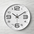 Minimalist round wall clock with large black 3D numbers on a clean white dial face - White Frame White Dial Black Numbers