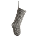 Classic grey cable knit Christmas stocking with ribbed cuff and hanging loop detail - Silver Gray