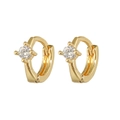 Aros elegantes bañados en oro de 18 quilates con circonitas redondas para mujer - Aro Dorado Clásico con Solitario (E393-1)