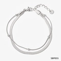 Silver stainless steel double-layered bracelet with flat snake chain and beaded detail - SBP055 Silver Bracelet