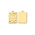 Detailed front and back view of a 14K gold plated Libra zodiac square pendant with crystals - Libra