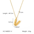 Detail view of puffy gold letter V necklace showing dimensions 1.87cm height and 44.7cm length - Letter V (HC-N40051-V)