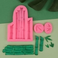 Pink silicone mold set for creating green bamboo and leaf cake decorations - 2# Bamboo Leaf / Pink