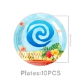 Moana themed 7 inch disposable paper plates with blue spiral and tropical hibiscus flowers - 7-inch Disc 10pcs - Moana (with Edge Trim)