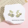 Y2K cherry charm pendant with heart cubic zirconia for DIY jewelry making 22x26mm - White Cherry / Gold