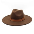 Detailed view of wide brim felt fedora hat featuring a brown leather band and silver studs - M (56-58cm) / Coffee