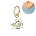 Gold stainless steel hoop earrings with whale pendant and white zircon inlay - Whale