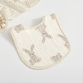 U-shaped 6-layer cotton gauze baby bib featuring cute brown rabbit pattern on beige fabric - Cute Rabbit