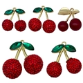 Pendenti a ciliegia rossi scintillanti con steli dorati e foglie di strass verdi - Set Misto 5pz Serie Ciliegia