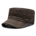 Dark brown washed cotton cadet cap with a side metal plate and distressed vintage texture - Coffee