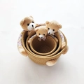 Three-piece nesting woven storage baskets with cute plush bears and plaid bows - Coffee Basket Bear