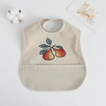 Waterproof beige baby bib featuring twin pear print and large food catcher pocket - Pu Bib (double-layered Pocket) - Two Pears / One Size