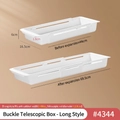 White adjustable under-sink storage shelf expanding from 44cm to 69.5cm length - Hook Telescopic Box - Long Style (4344)