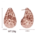 Textured hollow teardrop stud earrings in rose gold finish with 18K plating effect - Large Rose Gold