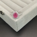 Classic 925 sterling silver ring with oval pink morganite and small side diamonds - Size 5 / Ruby