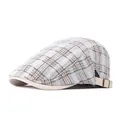 Boina clásica de cuadros con diseño vintage y correa ajustable para hombre y mujer - Ajustable / Rejilla Blanca