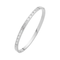 Elegant silver stainless steel bangle with rectangular-cut cubic zirconia in channel setting - Narrow Version / Silver & White