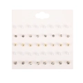 Set of 20 pairs of minimalist cubic zirconia and pearl stud earrings on display card - Pearl and Rhinestone Mix (E1233-1)