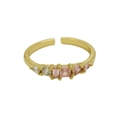 18K gold plated adjustable ring with pink and clear rectangle zirconia stones - Adjustable Open / October