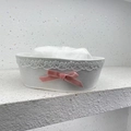 White sailor hat with delicate lace trim and a pink velvet bow decoration - M (56-58cm) / White With Lace Bow