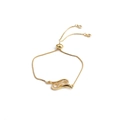 Detail of gold infinity bracelet with white zircon stones and adjustable box chain slide - Gold Infinity Box Chain