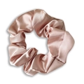 Pale pink satin scrunchie hair tie with smooth silk texture and soft pleats - Light Pink