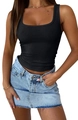 Eng anliegendes schwarzes geripptes Tanktop für Damen mit sexy U-Ausschnitt und ärmellosem Design - S / Schwarz