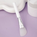 Silicone face mask applicator brush with white handle and translucent soft spatula head - Slanted Tail Style G / White