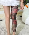 Collants noirs transparents avec motif floral japonais traditionnel et haute élasticité - Collant en Soie Guipée avec Gousset / Tatouage Pivoine Rouge