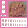 Faux ongles ballerine courts à paillettes violettes et motif étoile aurora, 24 pièces - Type à Colle / Aurora Météore Rose Violet (W1021)