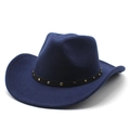 Retro dark blue wool felt cowboy hat with vintage metal studs and wide brim - M (56-58cm) / Navy Blue