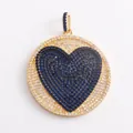 Gold pendant with large blue zircon heart and white crystal circle border detail - Blue-Round Pave Heart