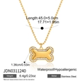 Golden bone pendant necklace with white crystals and stainless steel bead chain - Pave Bone Style (JDN0311240)