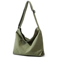 Borsa a tracolla in tela di cotone verde oliva con cinturino regolabile e design semplice - Verde