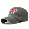 Washed grey cotton baseball cap featuring vintage USA embroidery and American flag detail - Adjustable / Army Green